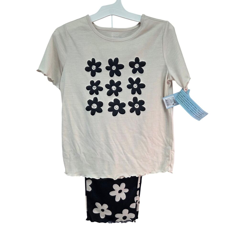 Cat & Jack Girls Daisy Pajama Set Black Cream 2Pc Size L 10/12 NWT